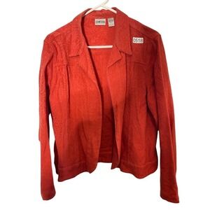 Chico's Jacket Womens Size 3 XL Red Paisley Jacquard Open Front‎ Lightweight